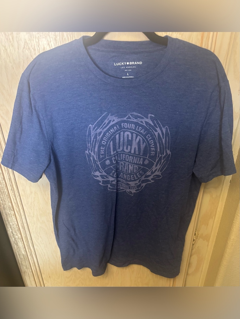 Lucky Brand Original 4Leaf Clover Blue Short Sleeve Tri-Blend T-Shirt Men's L